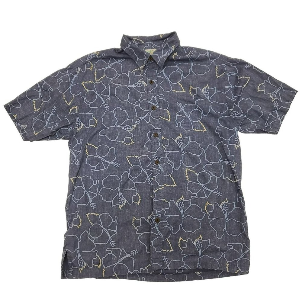Vintage Aloha Days Hawaiian Shirt Casual Button Down Cotton Hibiscus Blue M